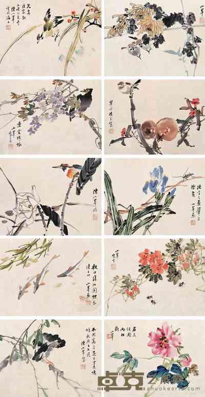 陈小翠 1959年作 花鸟册页 册页（十开） 34×26cm×10